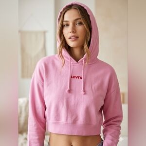 Rare Pink Levis Sweater Cotton Cropped Hoodie Y2k 90s Style Womens Size Small
